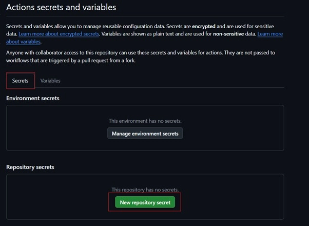New Repository Secret Button